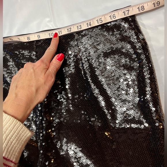 NEW H&M BROWN Sequined PANTS womens Size 14 formal Party Cocktail wide Flowy leg - Picture 6 of 16